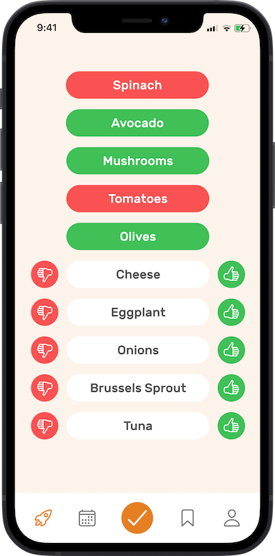 iphone app preferance selection screen